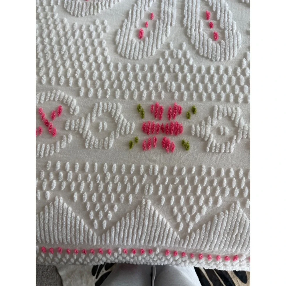 Vintage Pink Floral Chenille Bedspread